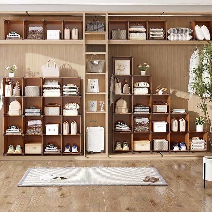 AWTATOS Closet Organizer, 12 Cube Storage Organizer Shelves, Cocoa Brown | Portable Closet Organizers Storage Shelves, DIY Stackable Bookshelf, Plastic Clothes Organizer Shelving for Home, Bedroom - Image 7