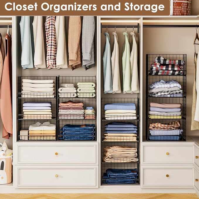 Yociyoga 4-Tier Stackable Closet Organizers and Storage Shelves, Foldable Closet Shelf Organizer, Black(Patent Protection)(Patent No. 30022416) - Image 5