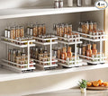 Pull Out Spice Rack 4Pcs Metal & Wood Seasoning Organizer White | No-Drill Install | Full-Extension Silent Glide | Each Tier Holds 10–12 Standard Spice Bottles | Rustproof, Wipe-Clean Surface by HOFUSUSER