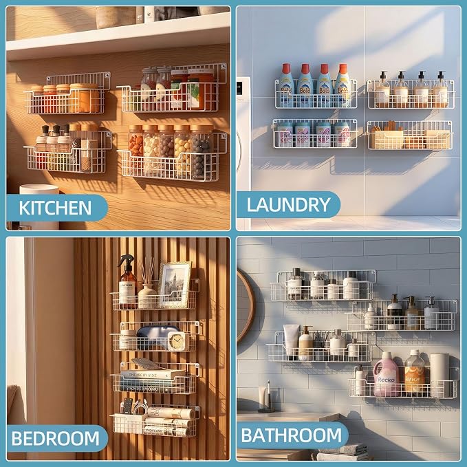Spice Rack Wall Mount, 4 Pack Spice Organizer, White | Wire Spice Rack, Spice Storage Shelf, Space-Saving, For Kitchen Cabinet, Pantry Door, RV - Image 8