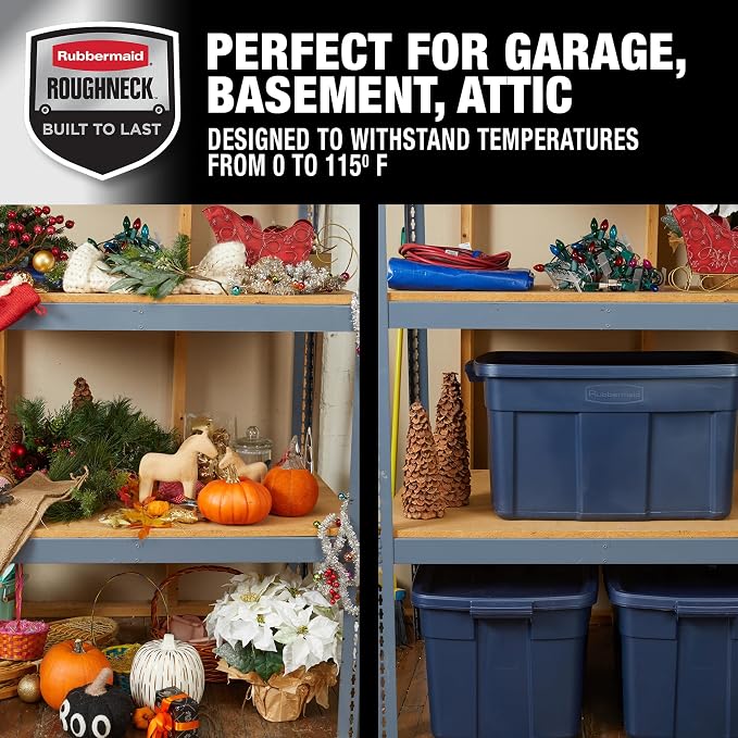 Rubbermaid Roughneck Tote 31 Gal, 3 Pack, Made in USA, Dark Indigo Metallic, Rugged Plastic Stackable Storage Bins with Lids and Handles - Image 5