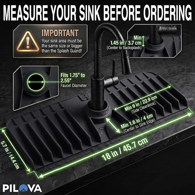 Premium Kitchen Sink Splash Guard – 18" x 5.7" Silicone Faucet Mat with Secure Pressure Clip, True 10° 3D Drainage(No Pooling), Anti-Lift Design, Flexible Leak-Sealing Ring, Non-Slip Fit Behind Faucet - Image 4
