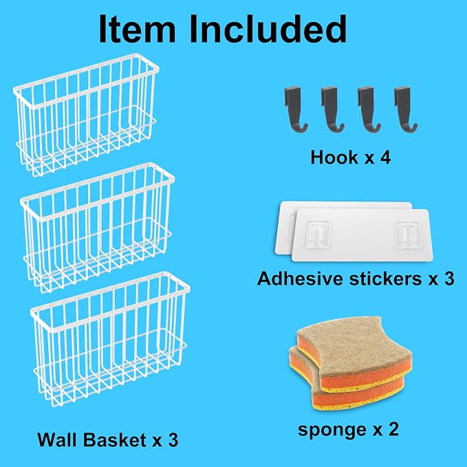 Cabinet Door Organizer 3Pcs, Foil and Plastic Wrap Organizer with 2 Sponges, Cabinet Door Storage with 3 Caddy Adhesive, for Aluminum Foil, Plastic Wrap, Wool Dryer Balls, White,(Small, Medium, Large) - Image 4