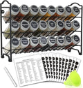 SWOMMOLY 3 Tier Spice Rack Organizer with 24 Empty Round Spice Jars, 396 Spice Labels, Funnel and Chalk Marker Complete Set, Black | Chalk Marker, Funnel Set for Cabinet, Countertop, Pantry, Cupboard or Door & Wall Mount - 24 Jars, 14.8" W × 9.8" H, Black by SWOMMOLY