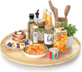 AMH 24-Inch Extra Large Lazy Susan with Solid Oak Base and Black Iron Rail | Smooth rotating oak tray with walnut finish for dining tables, kitchen counters, pantries and cabinet storage. by AMH