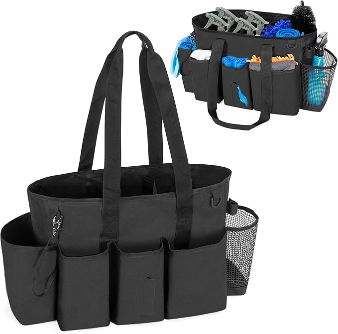 LoDrid Professional Cleaning Tote Caddy for Cleaning Supply, Black | Cleaning Bag Organizer with Dividers and Handle Strap for Housekeepers Work, Bag Only by LoDridDirect