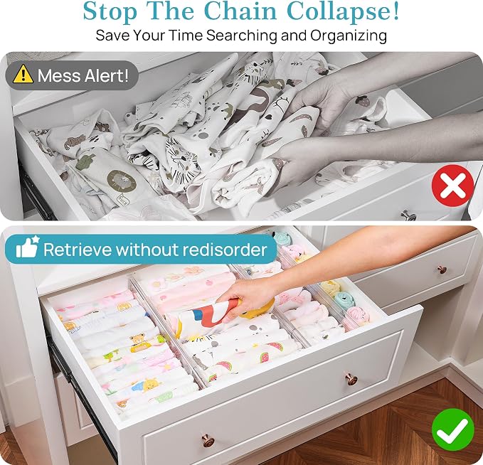 Vtopmart 4" Regular Upgrade Drawer Divider for Clothes, 12.8"-22.3" 12 Pack | Expandable Dresser Drawer Organizer, Clear Separator, Baby Clothing, Underwear, Cosmetics, Toiletries Storage, Space Saving - Image 4