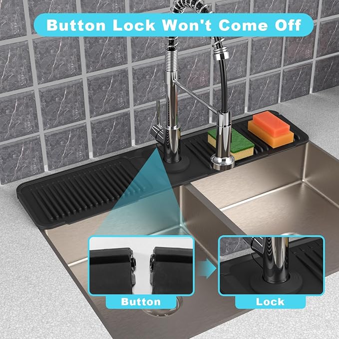 Folding faucet mat for kitchen sink-sink splash guard behind faucet-silicone kitchen faucet mat-faucet draining mat of sink accessories with button lock - Image 4