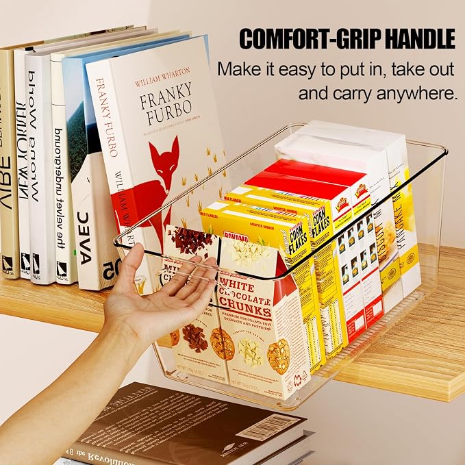 Set of 8 Pantry Organizers and Storage, Clear Plastic Bins(6L+2S) | BPA-free PETG storage containers with handles, ideal for kitchen, fridge, bathroom, cabinet, office, and garage organization - Image 7