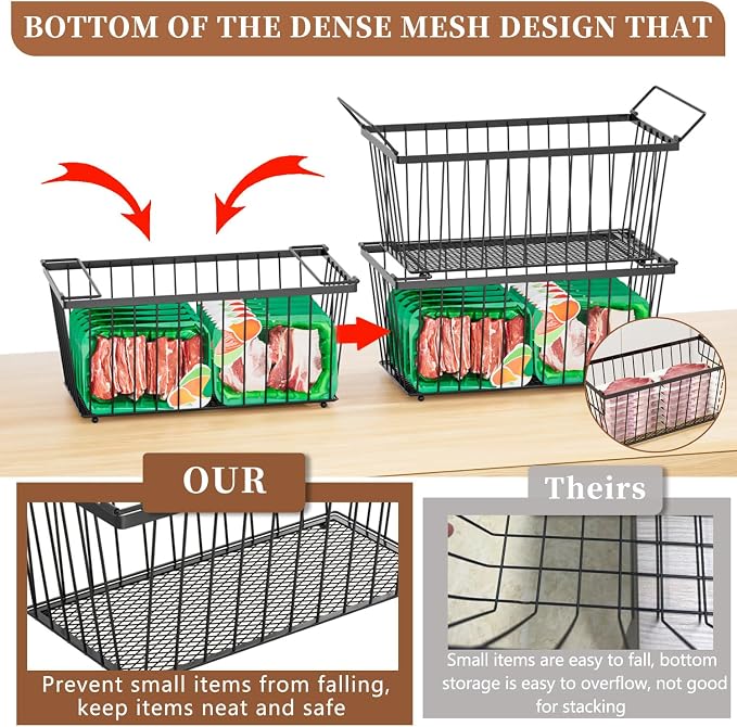 Enhanced Leak-Proof Bottom, Freezer Organizer Bins for 7 Cu.Ft,6 Pack | Stackable Chest Freezer Organizer Bins, Baskets with Handles, Leak-proof Wire Storage Container Baskets for Sort Frozen Meats - Image 2