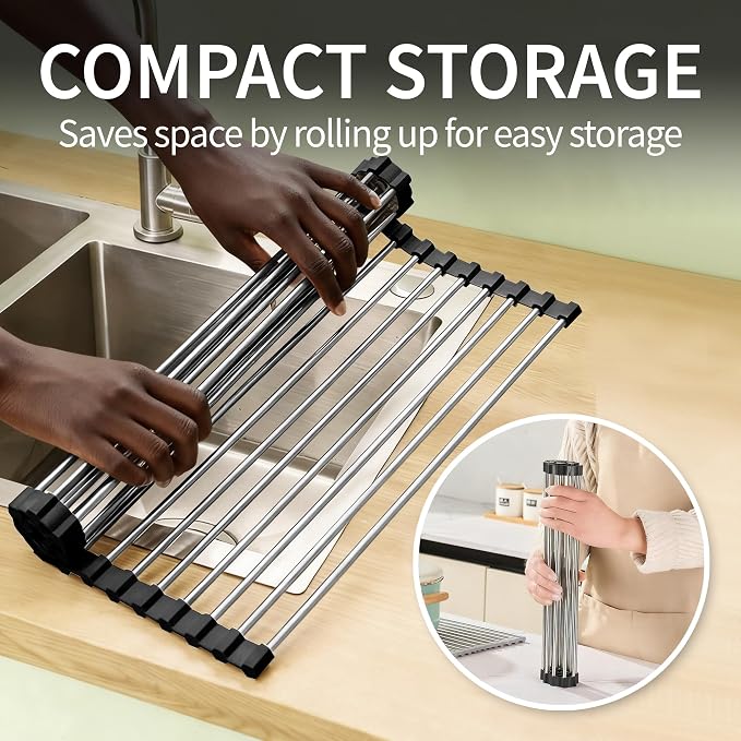 Dish Drying Rack with Roll Up and Over Sink for Kitchen 17"X15.7" (Black) - Image 4