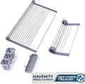 Havenity™ Expandable Roll Up Dish Drying Rack for Small Sinks - Expandable 12.8 to 22.8 Inch Over Sink Rack, Fits Apartments, RVs and Office Kitchens, Stainless Steel, 2 Baskets by Havenity