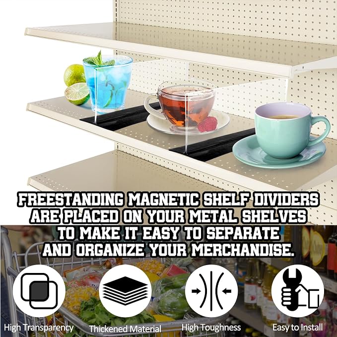 10 Pcs Clear Shelf Divider with Magnetic 12" L X 2" W X 3" HPlastic Shelf Separator Closet Divider, Clapboard Baffle for Storage Bedroom Bathroom Kitchen Office Supermarket Organization - Image 5