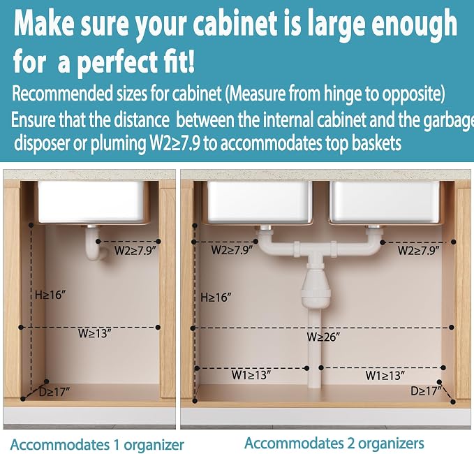 Liuoud Under Sink Organizer 2 Pack, 2 Tier Slide Out Large Capacity Height Adjustable Under Sink Organizers and Storage for Kitchen Bathroom Cabinet, Black - Image 7