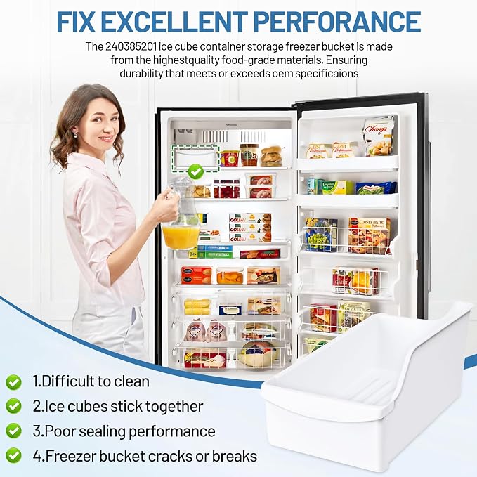 240385201 Ice Cube Container Storage Freezer Bucket | for Frigidaire Kenmore Crosley Refrigerators Storage Freezer Bin Replacement 7240385201 891419 AP2116228 PS430380 EAP430380 - Image 7