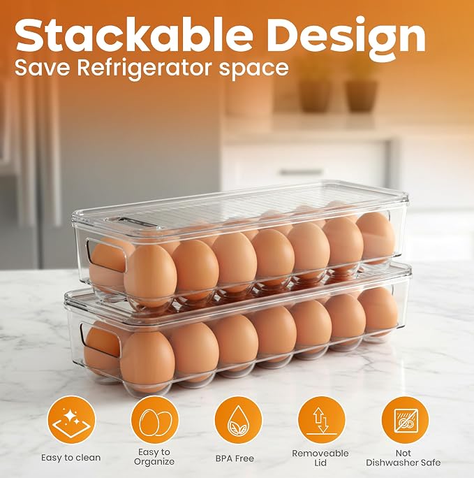 Utopia Home Egg Holder for Fridge, Stackable Egg Container, 2 Pack, Clear | With Lid and Handle, For Refrigerator Organization, Egg Holder For Kitchen or Pantry Organizers and Storage - Image 5