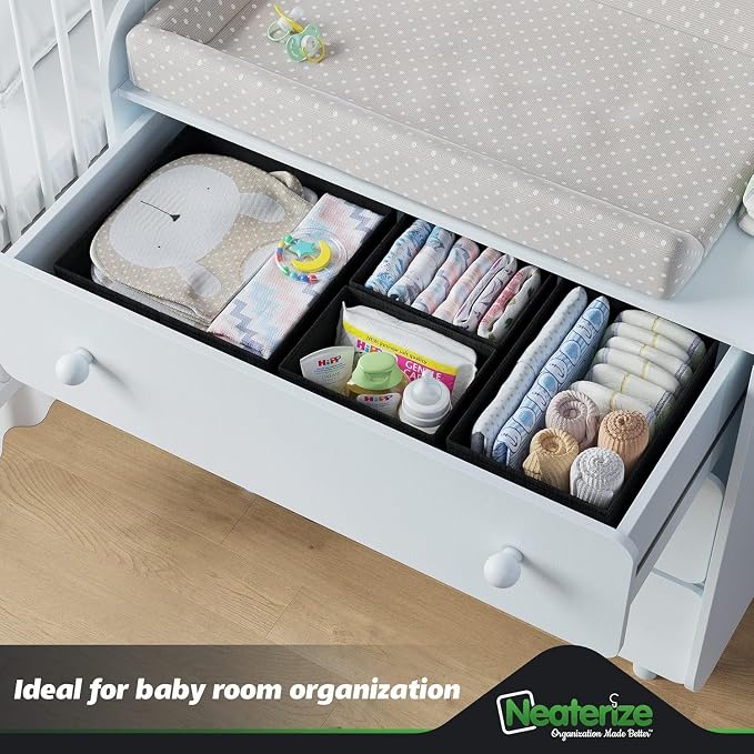 Drawer Organizer Clothes Set of 12 Black - Dresser Organizer For Nursery, Bedroom, Closet - The Perfect Baby Clothes Organizer and Storage & General Nursery Organization or Dresser Drawer Organizers - Image 7