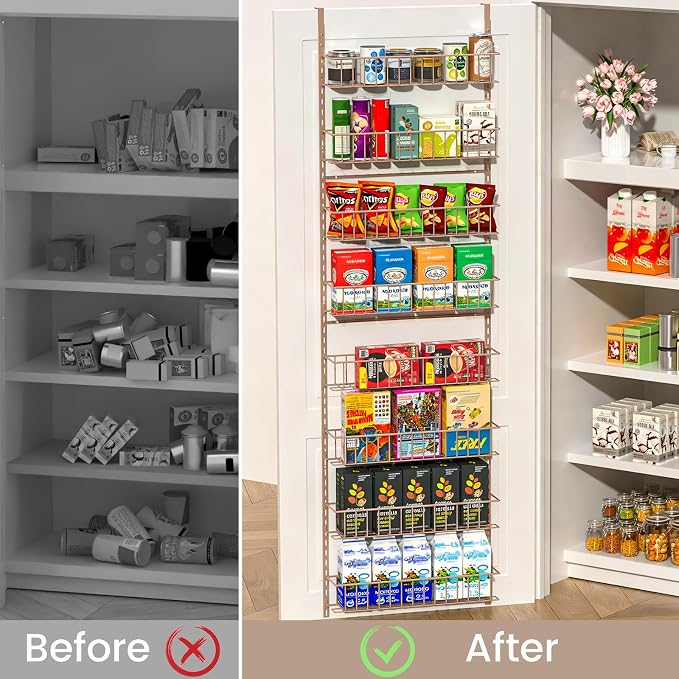 ElegantArray 8-Tier Pantry Door Organizer, Brown | Over The Door Pantry Organizer Rack and Storage, Hanging Spice Rack Shelves Door, Home Office Laundry Room Bathroom & Kitchen - Image 2