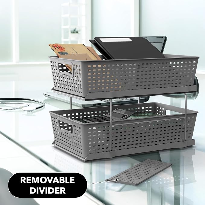 Simple Houseware 2 Tier Pull-Out Sliding Drawer Under Sink Storage, Gray | Great for Kitchen Bathroom Tray Shelf Organizer - Image 9