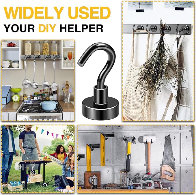 DIYMAG Magnetic Hooks, 30lbs 60pcs Cruise Cabin Essentials Heavy Duty Black | Strong Neodymium Rare Earth Magnets, for Kitchen, Classroom, Beach, Cruise Cabins, Refrigerator, Hanging Key Clothes Wall Hat - Image 8