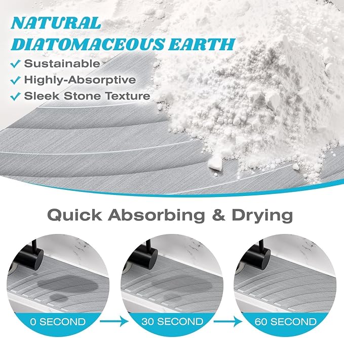 SpaceHacks Stone Faucet Mat for Kitchen Sink 15.7x4 in, Light Gray | Fast Drying Diatomite Stone Drying Mat, Water Splash Guard, Textured Drainage Sink Protector, Suits Bathroom&Kitchen Counter - Image 4
