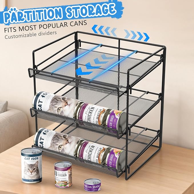 Cat Food Can Organizer 3-Tier Can Organizer for Pantry 84 Cans 3.5oz | Black metal 3-tier cat food can organizer,Holds 84 cans 3.5oz,Adjustable pantry countertop storage for kitchen cabinet - Image 5