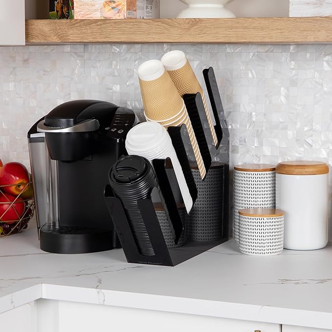 Mind Reader Cup and Lid Dispenser, Countertop Org, Coffee Bar, Beverage Cup, Kitchen, Breakroom, Black - Image 2