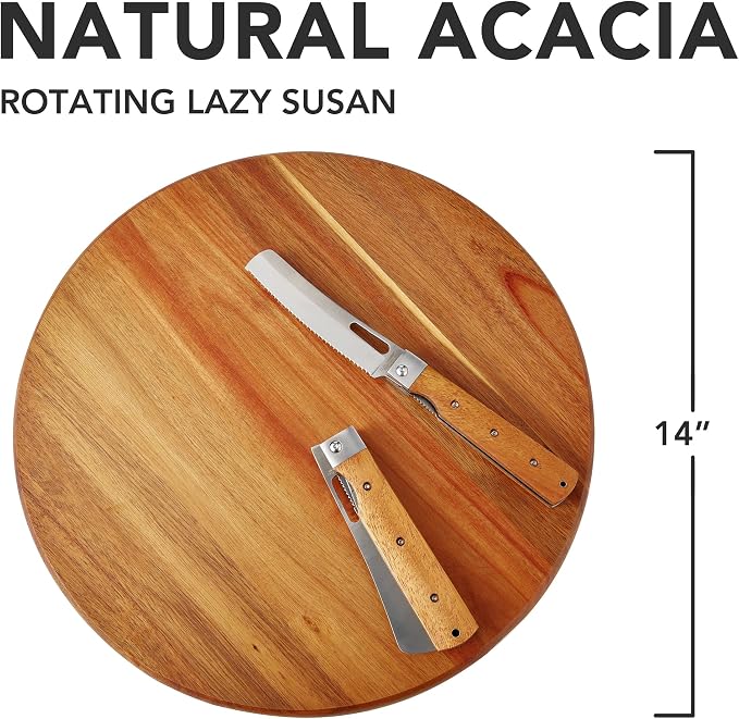Acacia Wood Lazy Susan, Wood Turntable Tray Cabinet Organizer,14" - Image 2