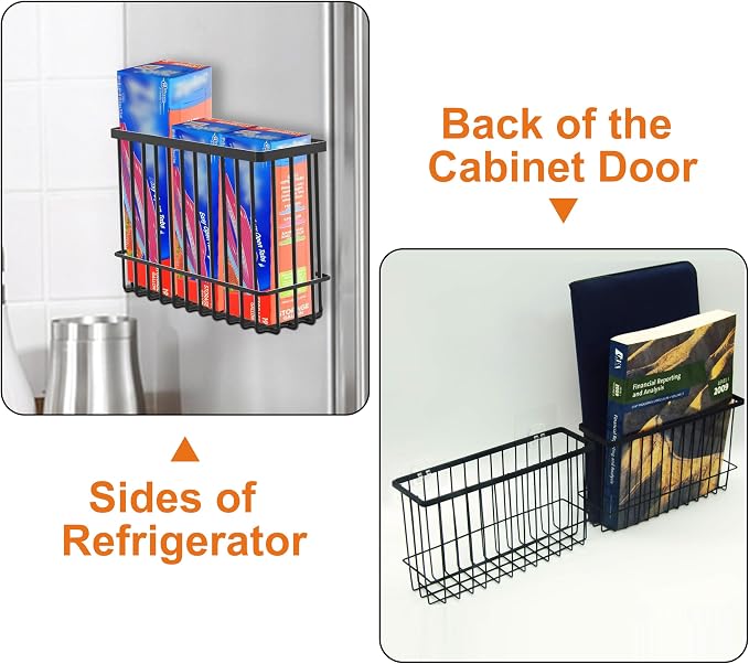 3 Pack Cabinet Door Organizer, Foil and Plastic Wrap Organizer, Wall Mounted Kitchen Organizers and Storage Wire Basket, Pantry Door Storage Kitchen Wrap, Black - Image 4