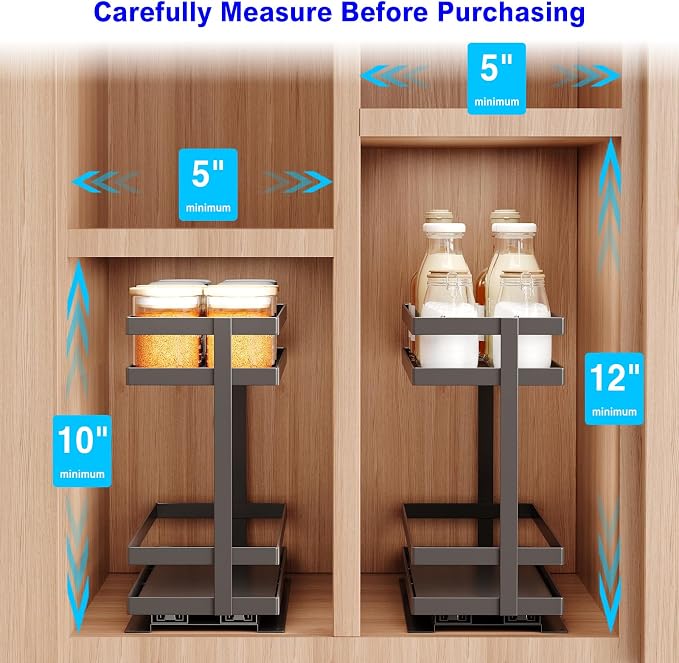 Mustorn 4 Pack Pull Out Spice Rack Organizer for Cabinet, 2 Tier Metal Slide Out Seasoning Organizer and Storage Heavy Duty Vertical Spice Rack Shelf Pullout for Kitchen Cabinets No Drilling (Black) - Image 8