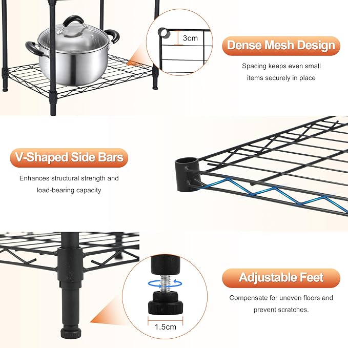 Whitmor 3 Tier Storage Shelves, Heavy Duty Metal Shelving, 400 lbs Capacity per Shelf, 1200 lbs Total, Easy Assembly for Kitchen, Garage, Plant, 18" L x 12" W x 26.4" H, Black - Image 3