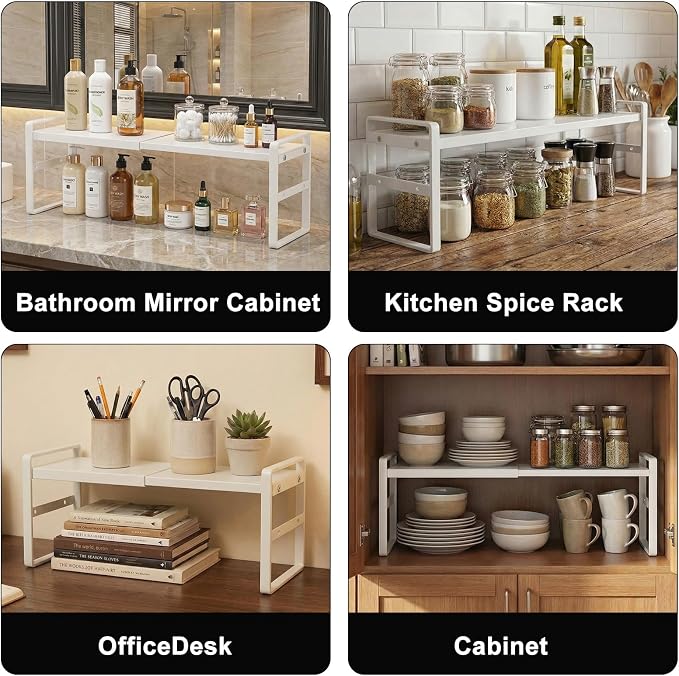 Over The Sink Shelf,Expandable Window Sill Shelf for Plants Small Tall Shelves Stackable Kitchen Organizer Shelves for Bathroom Kitchen Narrow Spaces Countertop,White - Image 5