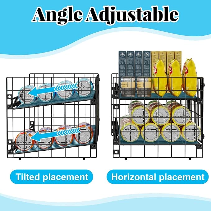 2-Tier Stackable Can Rack Organizer for Pantry Shelf, Extra-Long Can Holder for Kitchen Organization,Heavy Duty Can Dispenser for Canned Food Soup Goods up to 64 in Cabinet Storage, Black - Image 4
