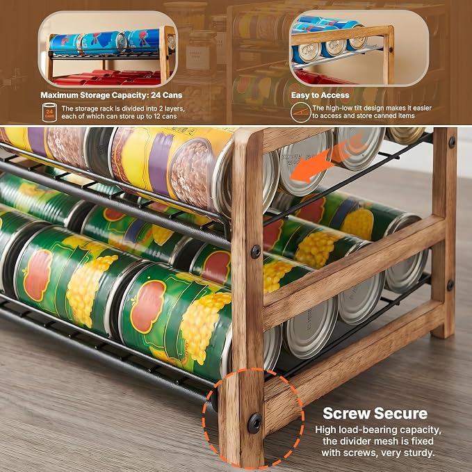 DGWJSU Can Organizer for Pantry 2-Tier, Holds up to 24 Cans Storage | Cans Holders for Pantry, Cabinet, Countertop, Carbonized Brown - Image 7