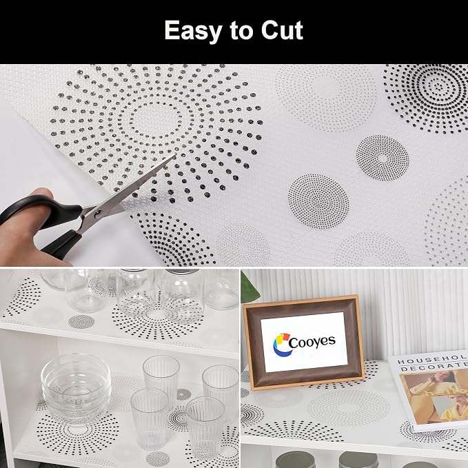 Cooyes Shelf and Drawer Liner for Kitchen Cabinets – Non-Adhesive, Waterproof, Non-Slip Cabinet Liners for Scratch Protection, Desk, Refrigerator, Shelves, Drawers with Modern Pattern - Image 6