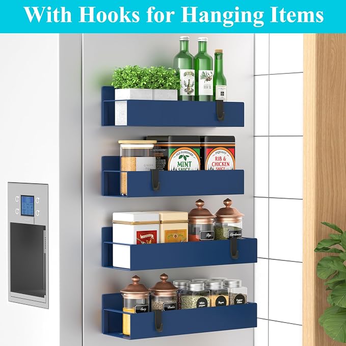 Metal Magnetic Spice Rack for Refrigerator Royal Blue, 4 Pack | Magnetic Shelves Heavy Duty for Fridge in Kitchen, Seasoning Storage Organizer, For Oven Washer and Dryer, For Heavier Items - Image 2