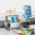 Ewaiira Stainless Steel Sink Caddy, Sponge Holder for Kitchen Sink 9.8″ | with Brush Holder Dishcloth Rack, Rustproof Sink Organizer Countertop, Soap Kitchen Organizers Storage Essentials, Gray by EwaiiraHomeStorageOrganizer