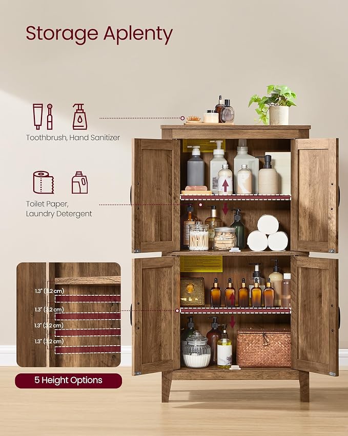 VASAGLE LIRY Collection - Farmhouse Storage Cabinet, Bathroom Floor Cabinet with Barn Doors, Freestanding Kitchen Pantry, Adjustable Shelves, for Dining Room, Living Room, Honey Brown, UBBK773K01 - Image 4