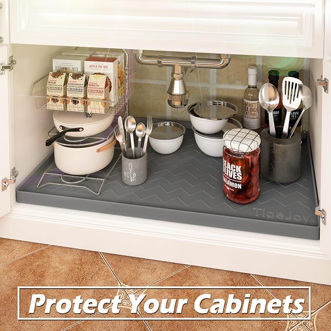 TigeJoy Under Sink Mats for Kitchen Waterproof 28" x 22", Cabinet Liner | Leak-Proof Silicone Mat Sink Protector, Kitchen Essentials Organizer and Storage,Boot or Shoe Tray, Pet Feeding Mat - Image 5