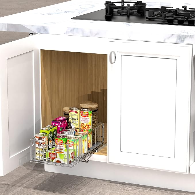 Simple Houseware Pull-Out Cabinet Sliding Basket, 17.2Dx9.7Wx5H, Chrome | Ideal for Kitchen and Bathroom Cabinet Storage Organizer, Under Sink or Pantry Organization - Image 6