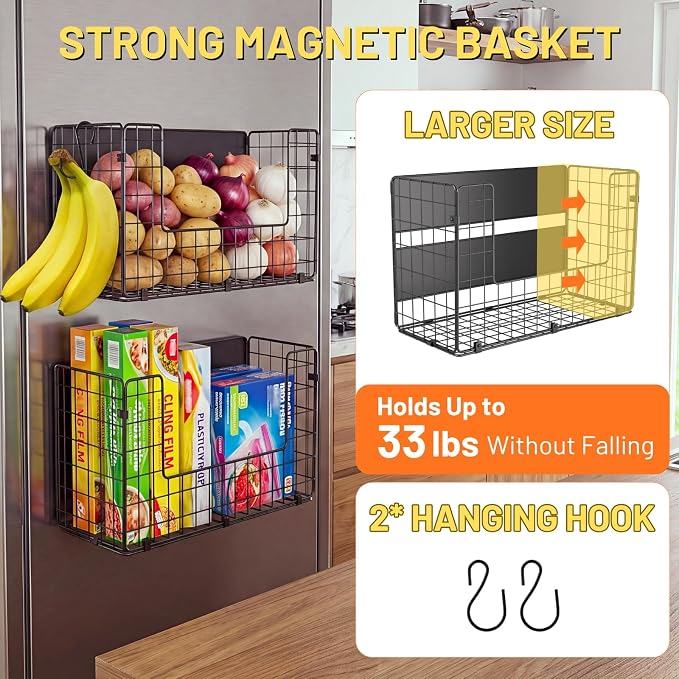 Magnetic Shelf for Fridge, Large Basket for Aluminum Foil | 50 lbs strong magnet, no-drill, large capacity, ventilated for produce, fits cabinet, wrap boxes, snacks, coffee pods. - Image 2