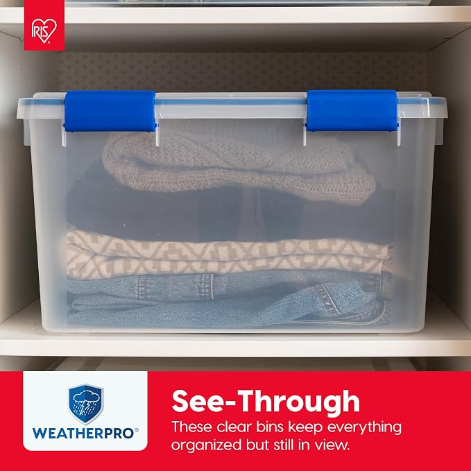 IRIS USA 3-Pack 16 Qt Storage Bins with Gasket Lids, Clear/Blue | WeatherPro seal protects shoes, crafts, documents and supplies from dust and moisture - Image 5