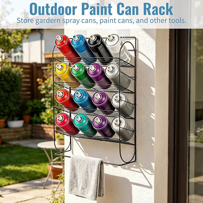 Spray Can Holder Storage Rack Wall Mounted, Metal Spray Paint Rack Organizer for Garage, Aerosol Can and Paint Bottle Storage Rack, Holds 16 Cans, Workshop and Craft Room Organizer - Image 6