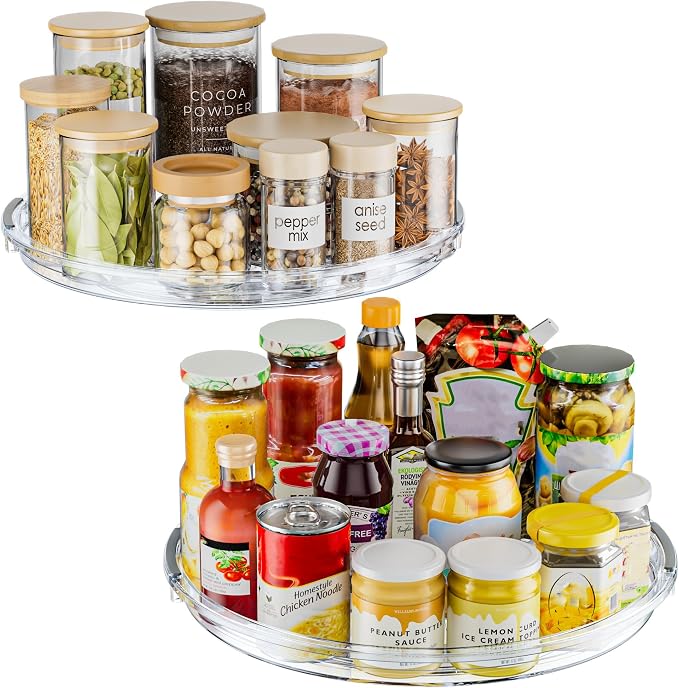 LAMU 12 in Lazy Susan Turntable, 2 Pack Clear Spice Rack, Organizer Storage | 360° Rotating, Kitchen Storage Tray for Cabinet & Table Top, Pantry, Fridge, Bathroom, Medicine & Countertop by YourHome-OrganizationHelper