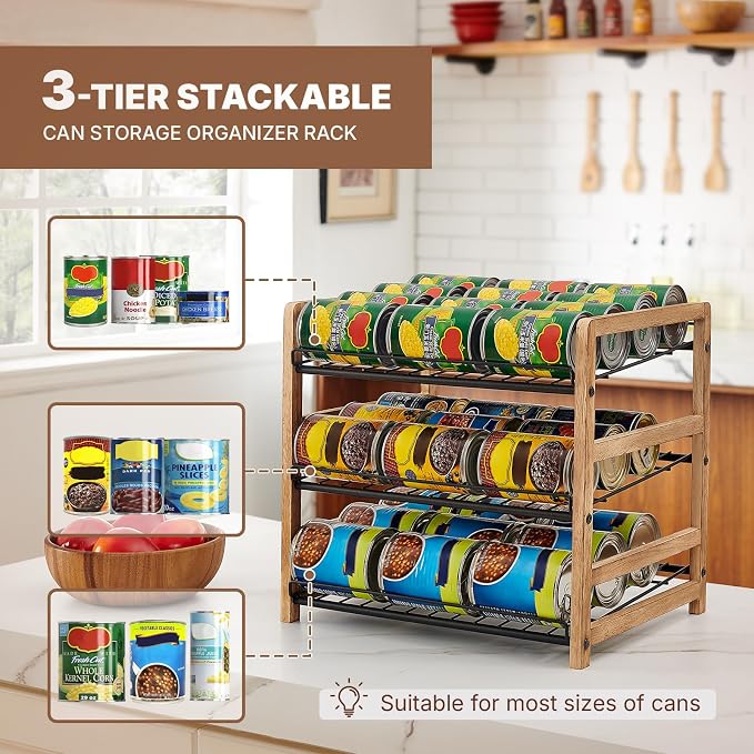 DGWJSU Can Organizer for Pantry 3-Tier, Holds up to 36 Cans Storage | Cans Holders for Pantry, Cabinet, Countertop, Carbonized Brown - Image 4