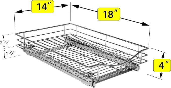 LYNK PROFESSIONAL® Pull Out Cabinet Organizer, Kitchen Slide Out Drawer | 14W x 18D chrome rollout shelf creates easy-access storage for cookware, pantry items and kitchen essentials inside cabinets - Image 5
