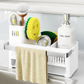 Nieifi Sponge Holder, White Rustproof ABS Sink Caddy with Towel Rack | Smiley Sponge and Brush Holders with Drainage to Keep Items Dry. 10"L x 4.5"D. Kitchen Counter Organizer & Essential Storage. by Nieifi