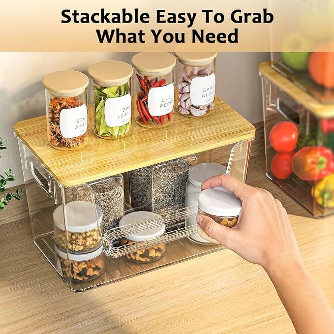 Delamu 3 Pack Pantry Organizers and Storage,Trash Bag Dispenser with Bamboo Top,Stackable Trash Bag Dispenser Under Sink Organizer for 4-30 GalBags,Onion,Potato,Fruits,Clear - Image 8