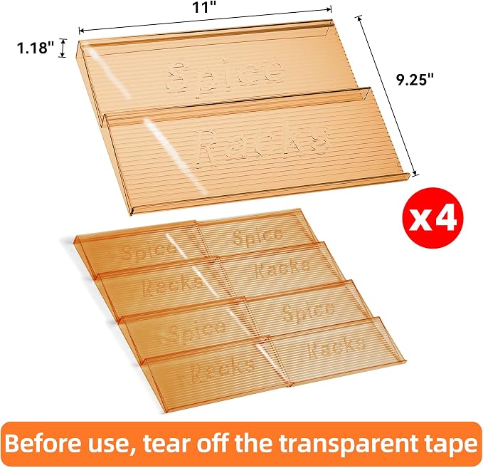 Spice Drawer Organizer, 4 Tier- 4 Pack Amber Acrylic Drawer Seasoning Organizer, Expandable From 11'' to 22'' Kitchen Spice Rack Organizers and Storage for Drawer (Jars not included) - Image 5