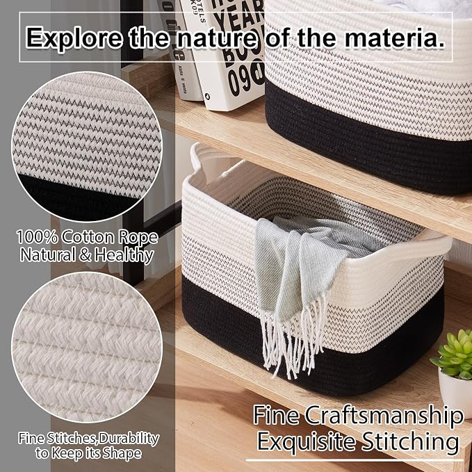 OIAHOMY Storage Basket, Woven Baskets for Storage, Cotton Rope Basket for toys,Towel Baskets for Bathroom - Pack of 3, Gradient Dark - Image 4